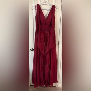 Deep Red V-Neck Ruffled Prom Dress